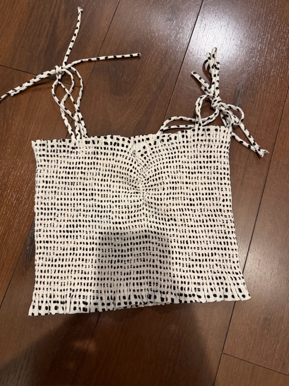 Pookie and Sebastian smocked polka dot crop top tank tie shoulder small women